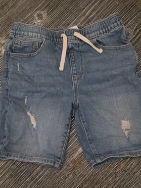 Old Navy Light Blue Distressed Denim Shorts with Drawstring